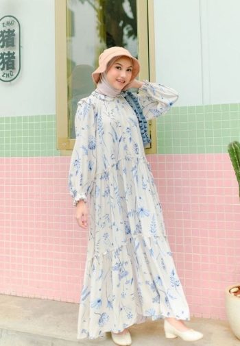 Zalina Dress Blue Leaves