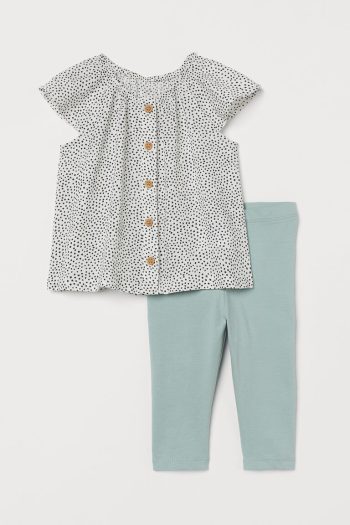 Baju Setelan Anak Perempuan HM 2 Buah Set PUTIH/BERMOTIF