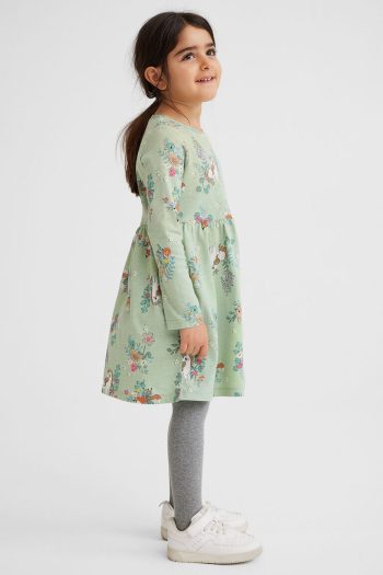 HM Cotton Jersey Light Green Forest Animal Dress Anak Perempuan