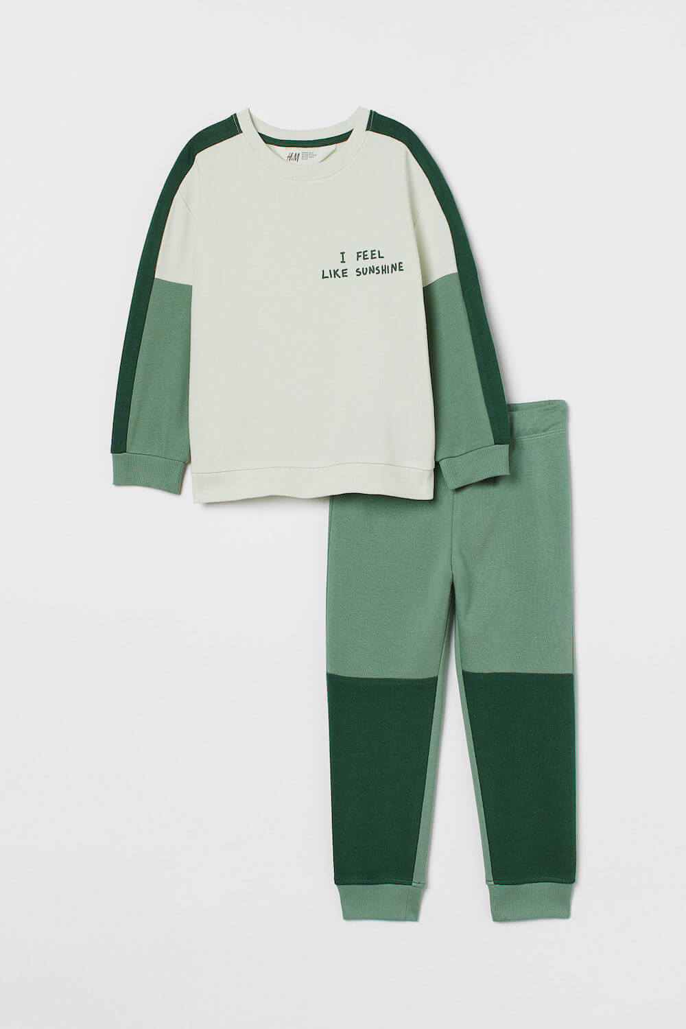 HM Baju Setelan Anak Laki-laki 2-piece Printed Set LIGHT GREEN/BLOCK-PATTERNED