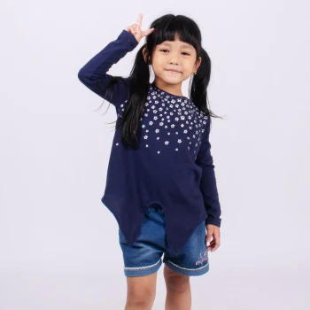 Tshirt Anak Perempuan Tangan Panjang Tali Bawah Navy