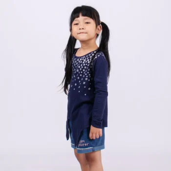Tshirt Anak Perempuan Tangan Panjang Tali Bawah Navy