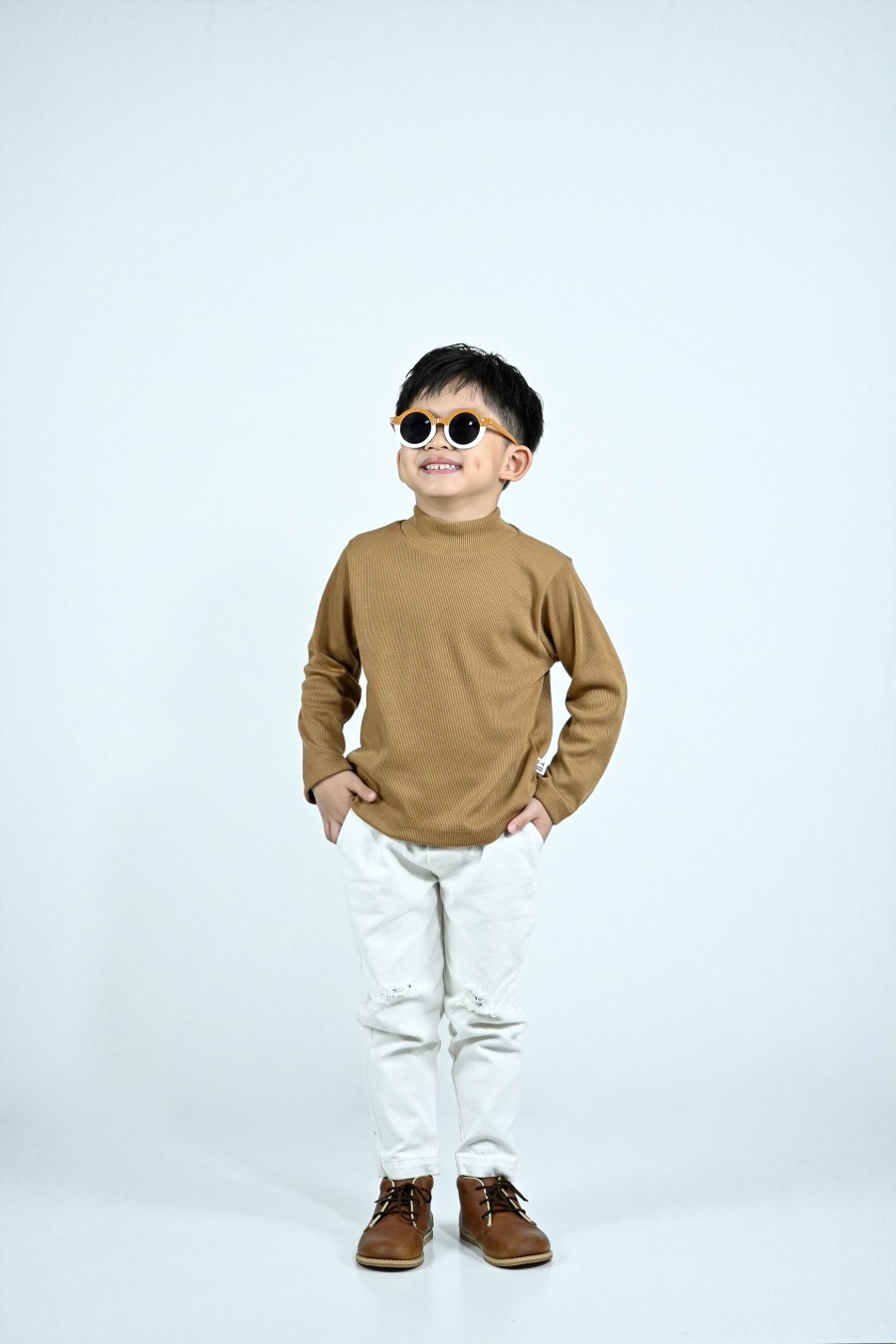 Kaos Lengan Panjang TOMO Kira Rib Turtleneck Almond