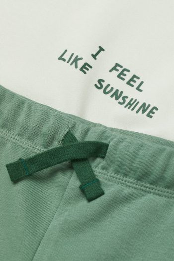 HM Baju Setelan Anak Laki-laki 2-piece Printed Set LIGHT GREEN/BLOCK-PATTERNED