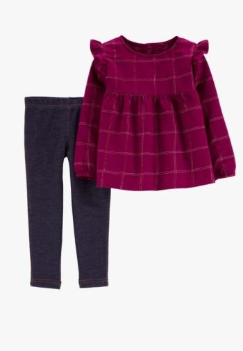 Baju Anak Perempuan Carter's Plaid Flannel Top dan Jegging Set