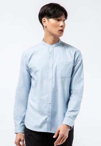 Koko Dewasa Lengan Panjang Mandarin Collar Long Sleeve Shirt Blue