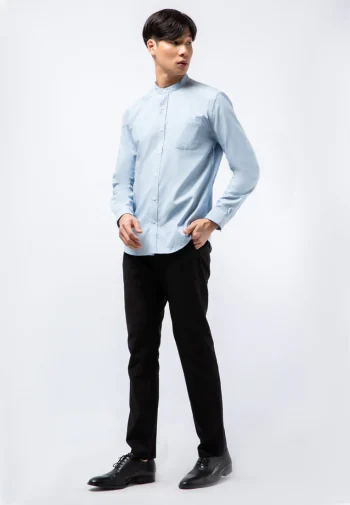 Koko Dewasa Lengan Panjang Mandarin Collar Long Sleeve Shirt Blue