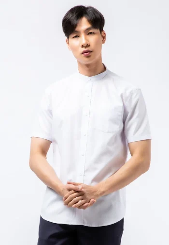Koko Lengan Pendek Mandarin Collar Short Sleeve Shirt White