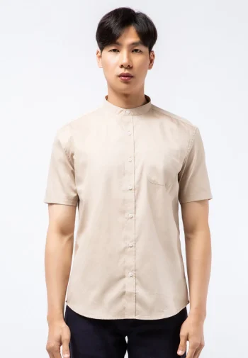 Koko Lengan Pendek Mandarin Collar Short Sleeve Shirt Khaki