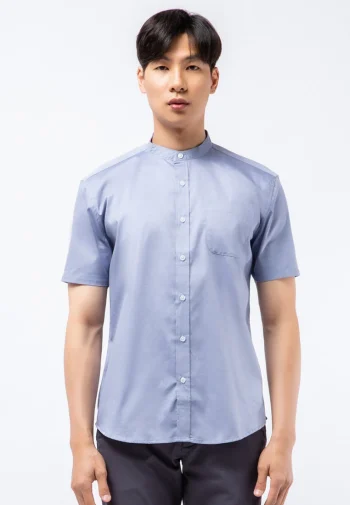 Koko Lengan Pendek Mandarin Collar Short Sleeve Shirt Blue