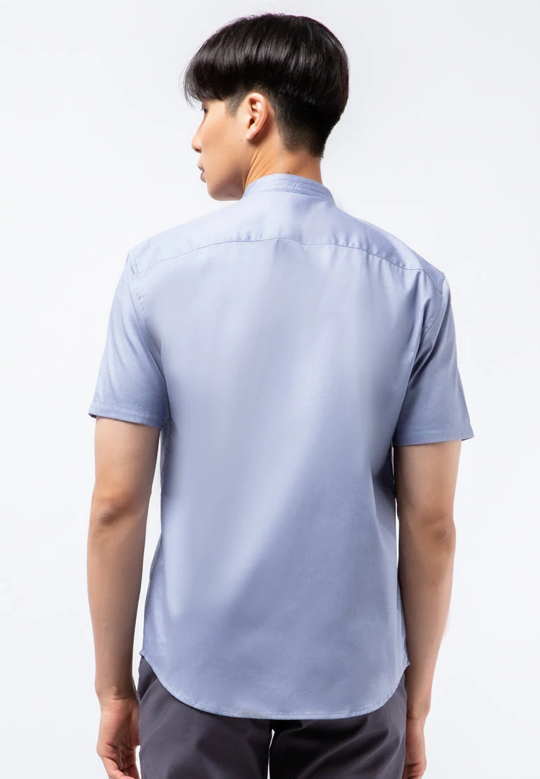 Koko Lengan Pendek Mandarin Collar Short Sleeve Shirt Blue