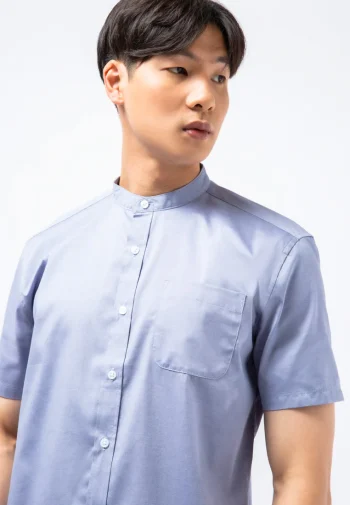 Koko Lengan Pendek Mandarin Collar Short Sleeve Shirt Blue