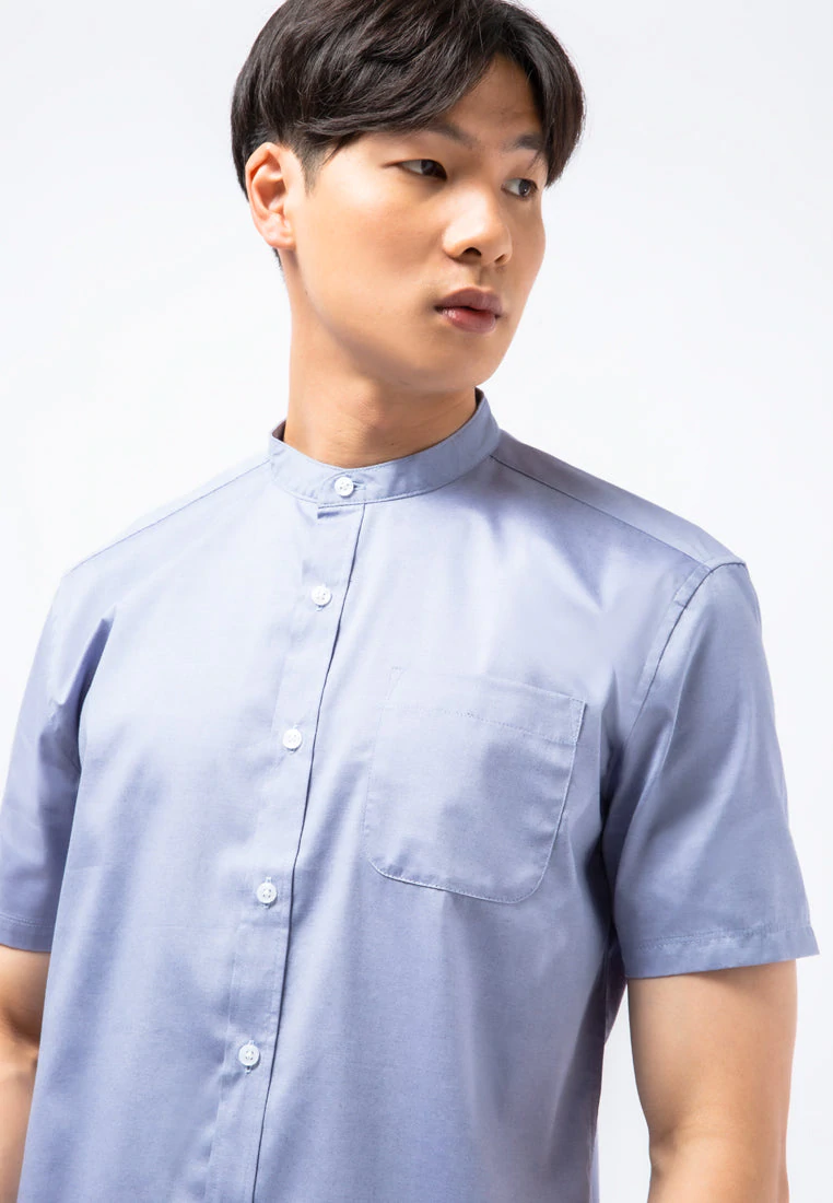 Koko Lengan Pendek Mandarin Collar Short Sleeve Shirt Blue