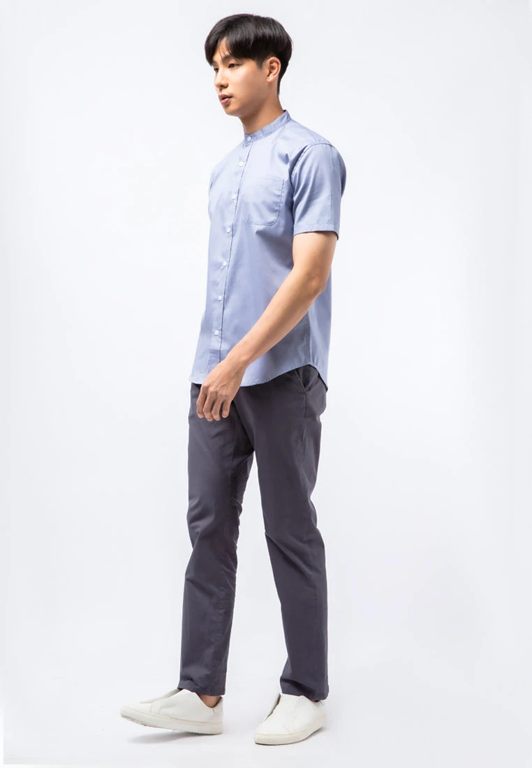 Koko Lengan Pendek Mandarin Collar Short Sleeve Shirt Blue