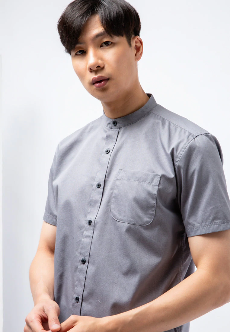 Koko Lengan Pendek Mandarin Collar Short Sleeve Shirt Grey