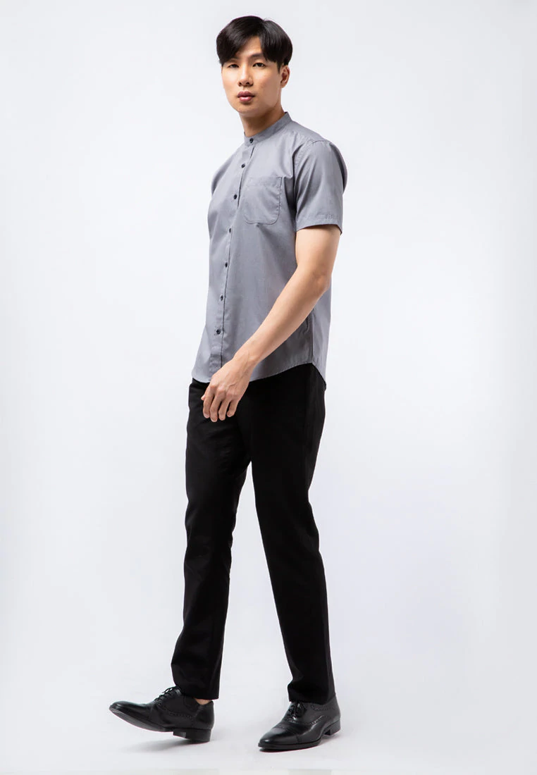 Koko Lengan Pendek Mandarin Collar Short Sleeve Shirt Grey