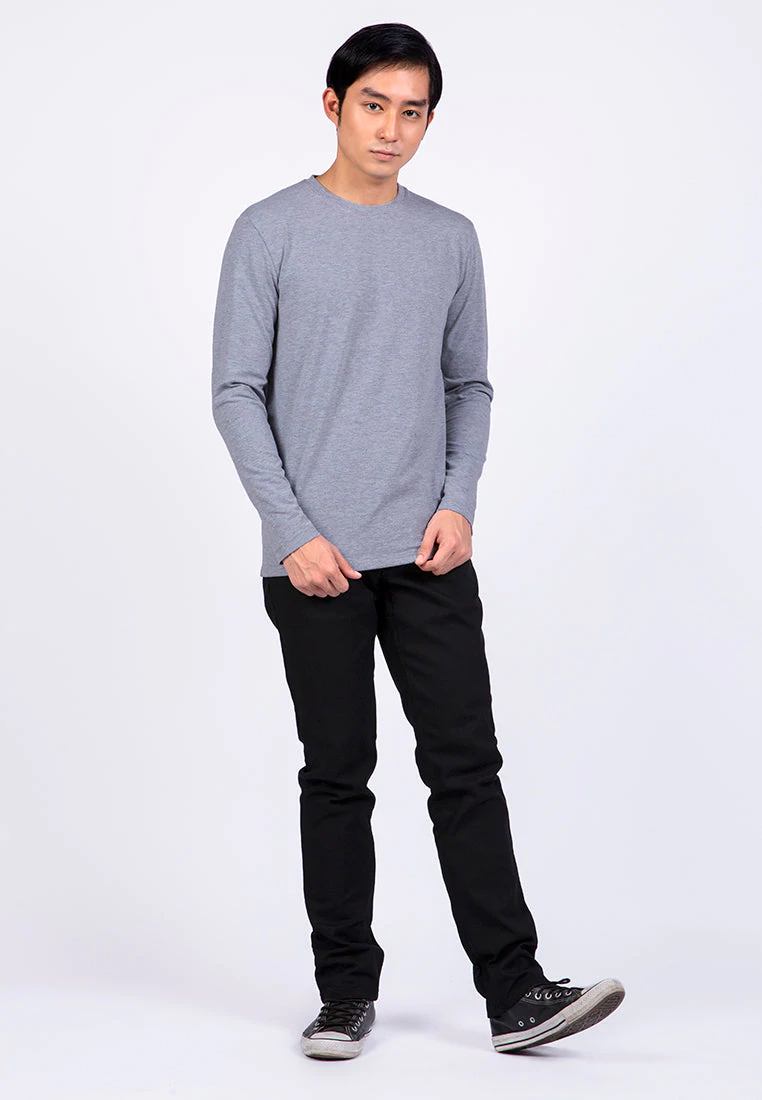 Kaos Lengan Panjang Pria Slim Fit Long Sleeve T-shirt Grey