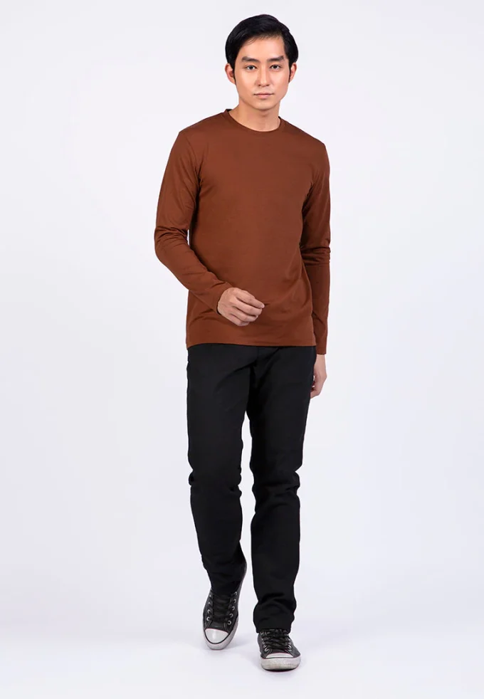 Kaos Lengan Panjang Pria Slim Fit Long Sleeve T-shirt Ochre