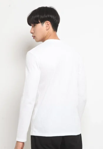 Kaos Lengan Panjang Pria Polos Long Sleeve Waffle T-shirt White