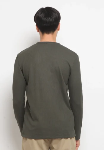 Kaos Lengan Panjang Pria Polos Long Sleeve Waffle T-shirt Olive