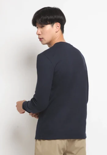 Kaos Lengan Panjang Pria Polos Long Sleeve Waffle T-shirt Navy