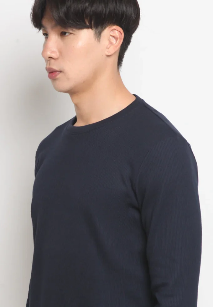 Kaos Lengan Panjang Pria Polos Long Sleeve Waffle T-shirt Navy