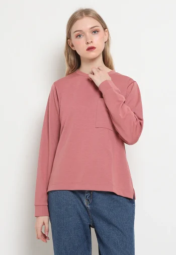 Atasan Wanita Lengan Panjang Round Neck Long Sleeve T-shirt Dusty Pink